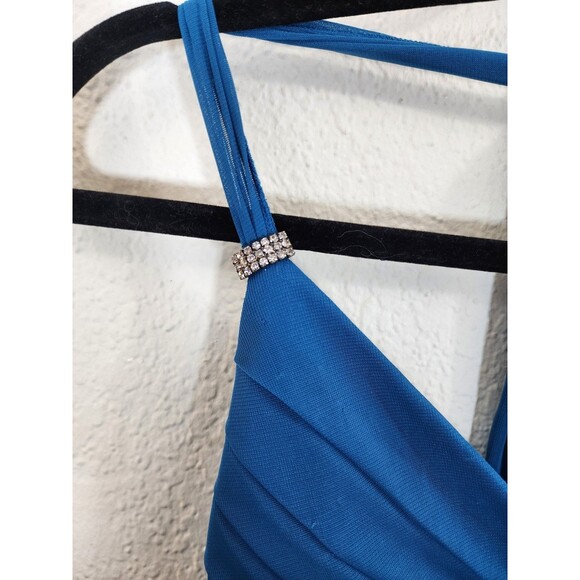 Trixxi Dress Medium Teal Blue Halter Rhinestone Handkerchief Hem Y2K Prom Fairy - Picture 2 of 12